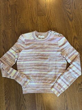 Sezane Pink Cream Striped Crewneck Sweater